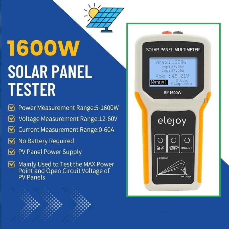 Solar Panel Multimeter ELEJOY EY1600W Voltage 12-60V Max Power 1600W Max Current 60A Measure PV MPPT Power Output